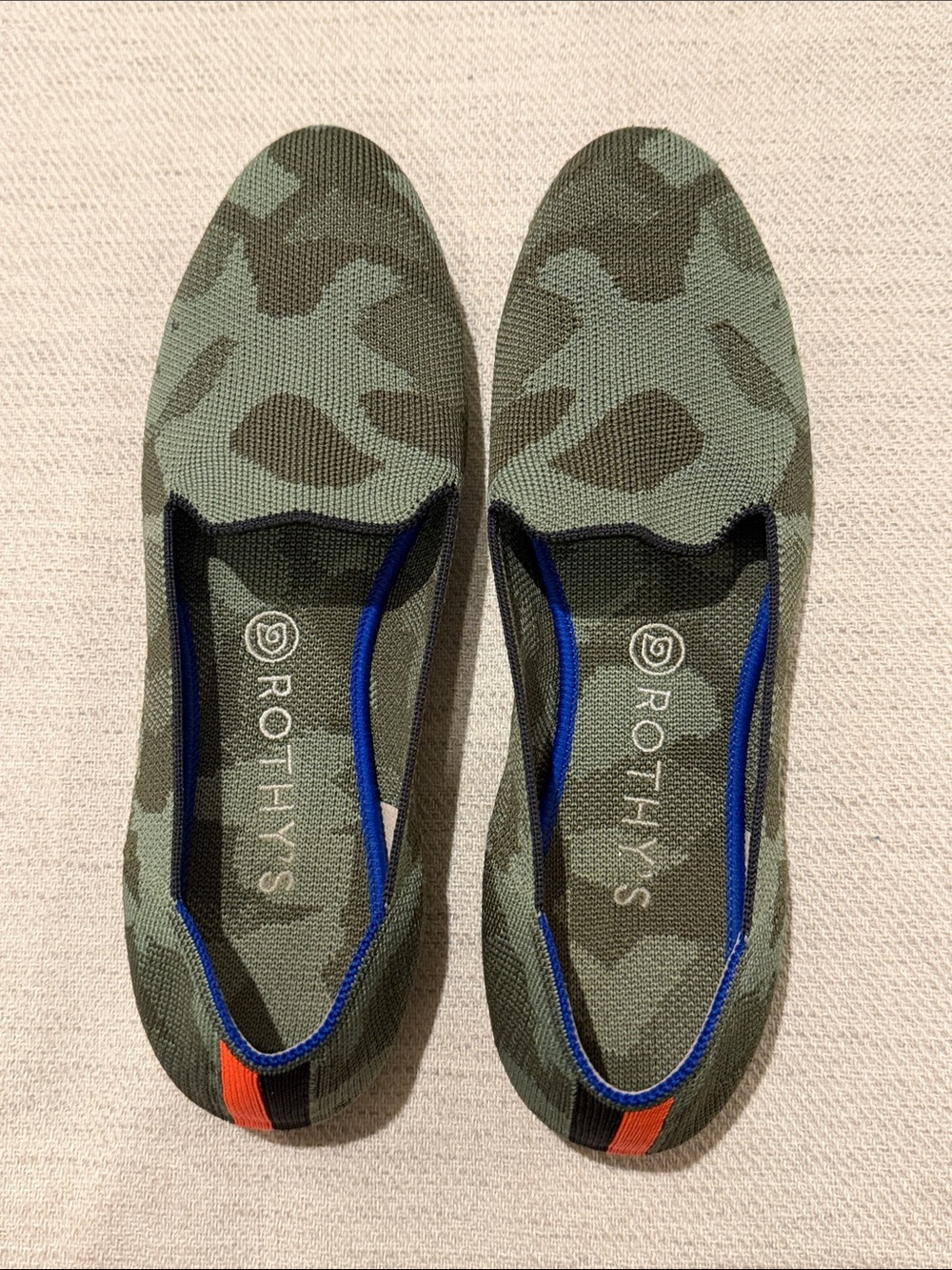 Rothy's Olive Camo Knit Slip-On Flats Loafers size 10